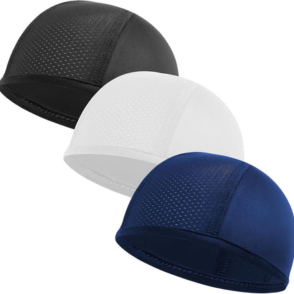 3 Pack Under Helmet Caps, Breathable Cycling Helmet Liner, Summer Cycling Skull Caps, Wicking Running Hats, Under Helmet Hats for Men Women, Perfect for Running Sports Cycling Motorcycle.
