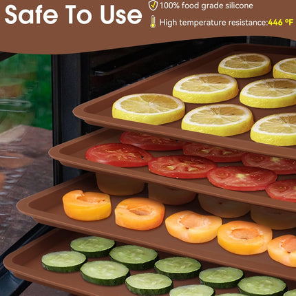 4 PCS Silicone Dehydrator mats with Edge Compatible with Cosori CP267-FD & Magic Mill, BPA-Free Silicone Tray Liners, Fruit Roll Sheet for Fruit Leather, Vegetables, Meat, Herbs and Liquid.