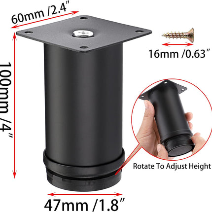 4Pcs 4 Inch Adjustable Replacement Furniture Legs Feets - Stainless Steel Table Legs Extenders Heavy Duty Furniture Risers Lifters for Cabinet Sofa Chair Desk.