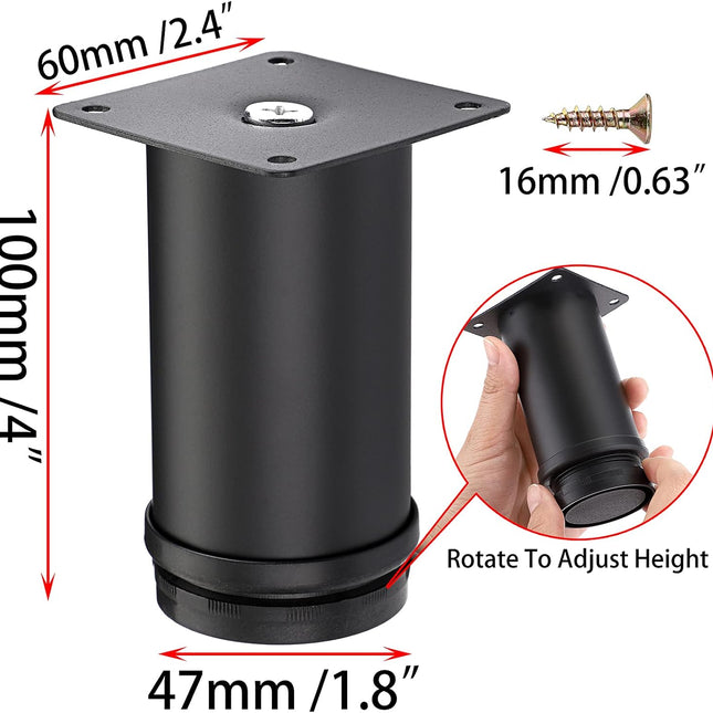 4Pcs 4 Inch Adjustable Replacement Furniture Legs Feets - Stainless Steel Table Legs Extenders Heavy Duty Furniture Risers Lifters for Cabinet Sofa Chair Desk.