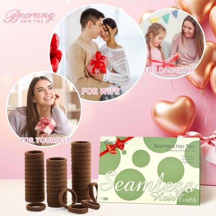 100 Pcs Thick Seamless Hair Ties, Ponytail Holders Hair Accessories No Damage for Thick Hair (Dark Brown Colors).
