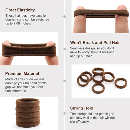 100 Pcs Thick Seamless Hair Ties, Ponytail Holders Hair Accessories No Damage for Thick Hair (Dark Brown Colors).