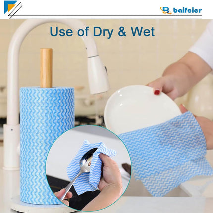 200 Counts Dish Cloths Kitchen Reusable, Disposable Cleaning Towels and Dish Cloths, Cleaning Rags Wipes Disposable,100 Count/Roll, Blue.