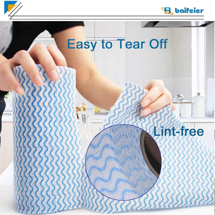 200 Counts Dish Cloths Kitchen Reusable, Disposable Cleaning Towels and Dish Cloths, Cleaning Rags Wipes Disposable,100 Count/Roll, Blue.