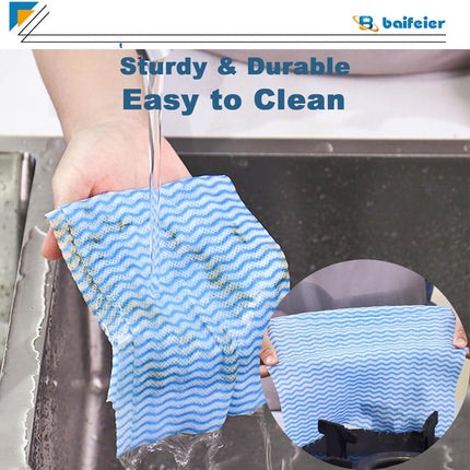 200 Counts Dish Cloths Kitchen Reusable, Disposable Cleaning Towels and Dish Cloths, Cleaning Rags Wipes Disposable,100 Count/Roll, Blue.