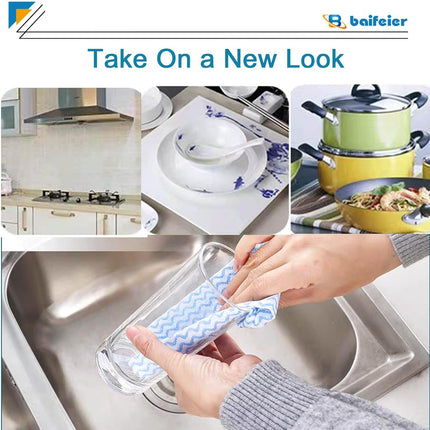 200 Counts Dish Cloths Kitchen Reusable, Disposable Cleaning Towels and Dish Cloths, Cleaning Rags Wipes Disposable,100 Count/Roll, Blue.
