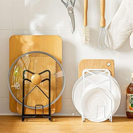 SUNIFCON Cutting Board Rack Organizer Chopping Board Stand Holder Kitchen Countertop Pots Pan Lids Rack Organizer Flat Steel 4.92 x 5.71 x 8.46 in. Black.