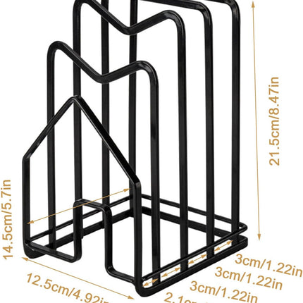 SUNIFCON Cutting Board Rack Organizer Chopping Board Stand Holder Kitchen Countertop Pots Pan Lids Rack Organizer Flat Steel 4.92 x 5.71 x 8.46 in. Black.