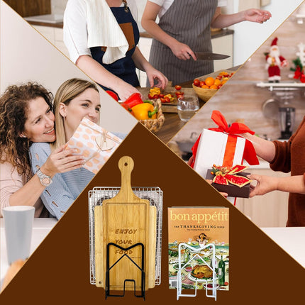 SUNIFCON Cutting Board Rack Organizer Chopping Board Stand Holder Kitchen Countertop Pots Pan Lids Rack Organizer Flat Steel 4.92 x 5.71 x 8.46 in. Black.