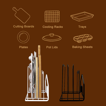 SUNIFCON Cutting Board Rack Organizer Chopping Board Stand Holder Kitchen Countertop Pots Pan Lids Rack Organizer Flat Steel 4.92 x 5.71 x 8.46 in. Black.