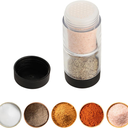Salt and Pepper Shakers Moisture Proof Set, 2-in-1 Portable Spice Shaker with Airtight Lid, Perfect for Camping Kitchen, Travel, Car Camping, RV, Outdoors, Backpack, BBQ Picnic, Lunch Boxes.