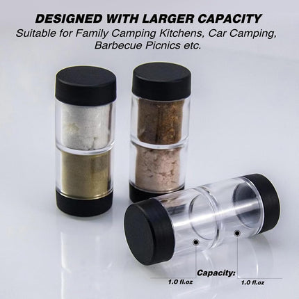 Salt and Pepper Shakers Moisture Proof Set, 2-in-1 Portable Spice Shaker with Airtight Lid, Perfect for Camping Kitchen, Travel, Car Camping, RV, Outdoors, Backpack, BBQ Picnic, Lunch Boxes.