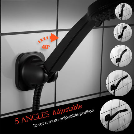 Hand held Shower Head Holder-4 Degree Adjustable-Adhesive Base Install in a Breeze with Screw Alternative to Fit All Surfaces. RV Camper Shower Wand Holder. (Matte Black).