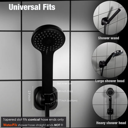 Hand held Shower Head Holder-4 Degree Adjustable-Adhesive Base Install in a Breeze with Screw Alternative to Fit All Surfaces. RV Camper Shower Wand Holder. (Matte Black).