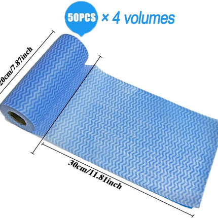 Disposable Cleaning Towel (4 Rolls /200pcs) Reusable Cleaning Wipe, Dish Towels Dish Rags Reusable Quick-Dry.