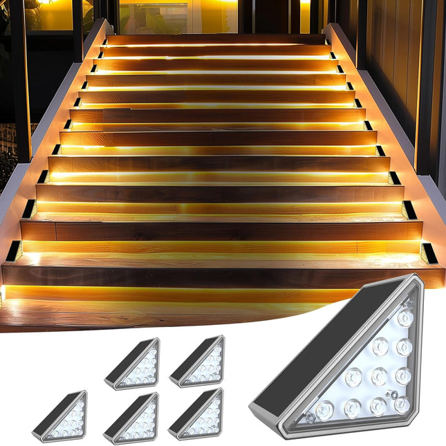 Solar Stair Lights, 6 Pack Solar Deck Lights Outdoor Waterproof IP67 Step Lights for Outside Solar Powered High Brightness Christmas Lights for Stair, Garden, Front Step, Front Porch, Backyard.