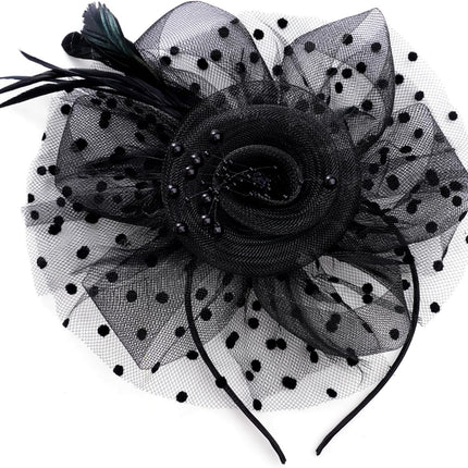 Fascinators Hat Cocktail Hat Feathers Veil Headband with Hair Clip for Tea Party Girls and Women.