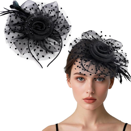 Fascinators Hat Cocktail Hat Feathers Veil Headband with Hair Clip for Tea Party Girls and Women.