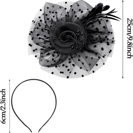 Fascinators Hat Cocktail Hat Feathers Veil Headband with Hair Clip for Tea Party Girls and Women.