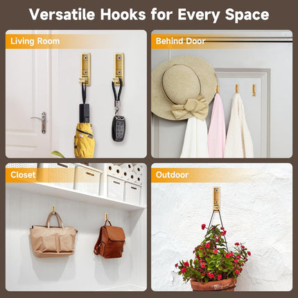 Folding Hooks 4 Pack Foldable Coat Hook Heavy Duty Wall Hooks for Hanging Coats, Towel, Hat, Backpacks (Gold).
