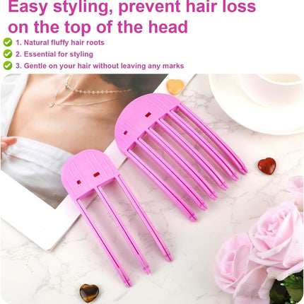 2 Pcs Wind Shaping Styling Comb for Fluffy Bangs,No-Trace Hair Root Lifting Hair Volume Clip,Easy High Crown Volume Tool,Quick Hair Styling Tools Volumizing Hair Clips for All Hair Types (Rose Red).