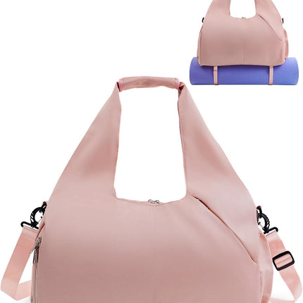 Gym Bag for Women with Shoe Compartment Yoga Mat Bag with Wet Pocket and Water Bottle Holder Weekender Bag with Strap.