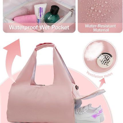 Gym Bag for Women with Shoe Compartment Yoga Mat Bag with Wet Pocket and Water Bottle Holder Weekender Bag with Strap.