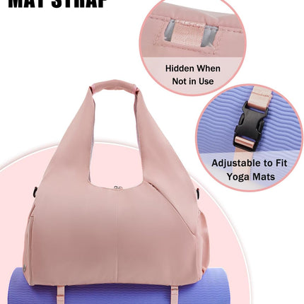 Gym Bag for Women with Shoe Compartment Yoga Mat Bag with Wet Pocket and Water Bottle Holder Weekender Bag with Strap.