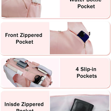 Gym Bag for Women with Shoe Compartment Yoga Mat Bag with Wet Pocket and Water Bottle Holder Weekender Bag with Strap.