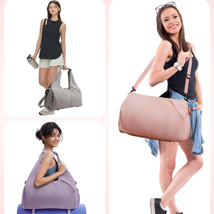 Gym Bag for Women with Shoe Compartment Yoga Mat Bag with Wet Pocket and Water Bottle Holder Weekender Bag with Strap.