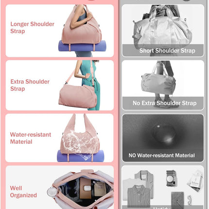 Gym Bag for Women with Shoe Compartment Yoga Mat Bag with Wet Pocket and Water Bottle Holder Weekender Bag with Strap.