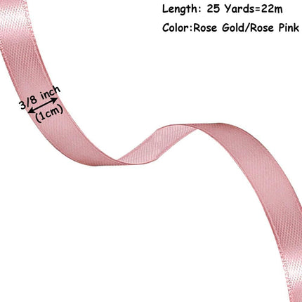 3/8 Inch Rose Gold Satin Ribbon, 25 Yards Rose Pink Solid Fabric Ribbons for Gift Wrapping, Invitation, Hair Bows, DIY Handicrafts, Sewing, Wedding Party Decoration.