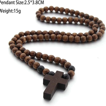 Rosary Pendant Necklace - Cross Chain for Men - Wood Beaded Cross Necklace Men Wooden Bead Necklace Cross Pendant Necklace Mens Hip Hop Jewelry Accessories - Cross Chain for Women.