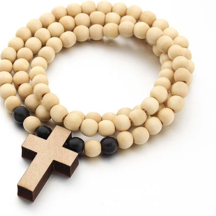 Rosary Pendant Necklace - Cross Chain for Men - Wood Beaded Cross Necklace Men Wooden Bead Necklace Cross Pendant Necklace Mens Hip Hop Jewelry Accessories - Cross Chain for Women.