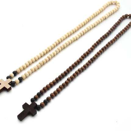 Rosary Pendant Necklace - Cross Chain for Men - Wood Beaded Cross Necklace Men Wooden Bead Necklace Cross Pendant Necklace Mens Hip Hop Jewelry Accessories - Cross Chain for Women.