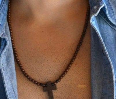 Rosary Pendant Necklace - Cross Chain for Men - Wood Beaded Cross Necklace Men Wooden Bead Necklace Cross Pendant Necklace Mens Hip Hop Jewelry Accessories - Cross Chain for Women.