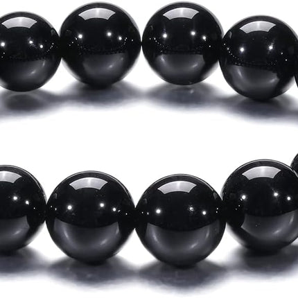 Natural 10-12mm Gorgeous Semi-Precious Gemstones Healing Crystal Stretch Elastic Beaded Bracelet Unisex Yoga Meditation Relax Anxiety Bangle for Womens Mens.