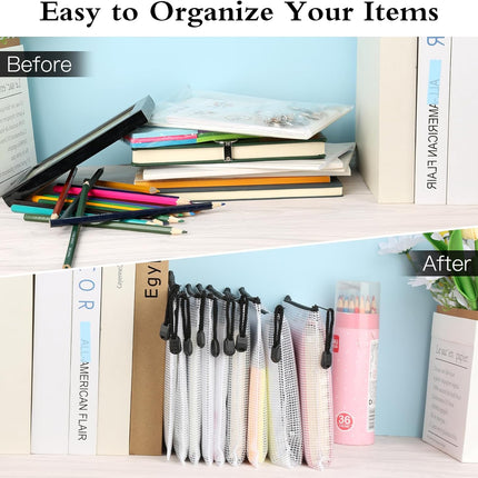 Mesh Zipper Pouch Bags, 24Pcs A5 Zipper Wallet Bags, Waterproof Pochette Plastique, Clear Mesh Plastic Zipper Pouch for Office Supplies, Documents, Paper, Travel, Cosmetics.