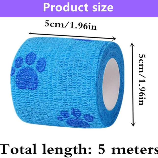 4 Rolls Pet Self Adhesive Bandage, Pet Vet Wrap Tape Waterproof Non-Woven Cohesive Gauze Rolls for Dog Cat Animals, Cohesive Bandages for Wrist Healing Ankle Sprain & Swelling Sport (2 x 5 Yards).