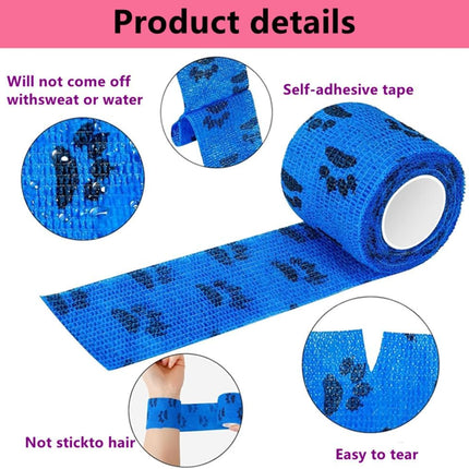 4 Rolls Pet Self Adhesive Bandage, Pet Vet Wrap Tape Waterproof Non-Woven Cohesive Gauze Rolls for Dog Cat Animals, Cohesive Bandages for Wrist Healing Ankle Sprain & Swelling Sport (2 x 5 Yards).