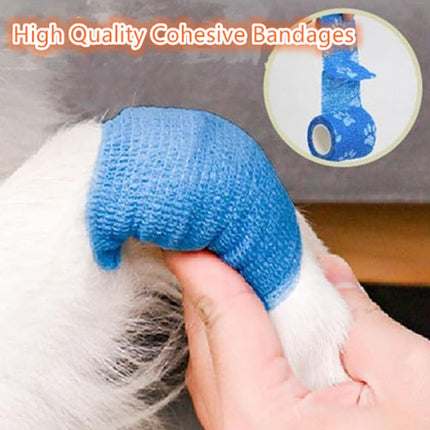 4 Rolls Pet Self Adhesive Bandage, Pet Vet Wrap Tape Waterproof Non-Woven Cohesive Gauze Rolls for Dog Cat Animals, Cohesive Bandages for Wrist Healing Ankle Sprain & Swelling Sport (2 x 5 Yards).