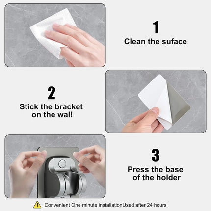 Strong Adhesive Adjustable Shower Head Holder- Wall Mounted Heavy Duty Shower Head Shelf Bracket, Plastic Bracket Stick on Wall, Mount ABS- Shower Head Holder for Handheld Shower Heads (Grey).