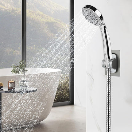 Strong Adhesive Adjustable Shower Head Holder- Wall Mounted Heavy Duty Shower Head Shelf Bracket, Plastic Bracket Stick on Wall, Mount ABS- Shower Head Holder for Handheld Shower Heads (Grey).
