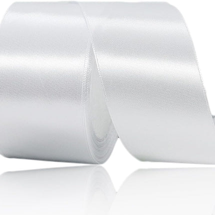 White Ribbon 2 Inch x 25 Yards, White Satin Fabric Ribbon for Christmas Gift Wrapping, Bows Making, Floral Bouquets, Wreaths, DIY Handicrafts, Sewing Projects, Birthday and Wedding Party Decoration.
