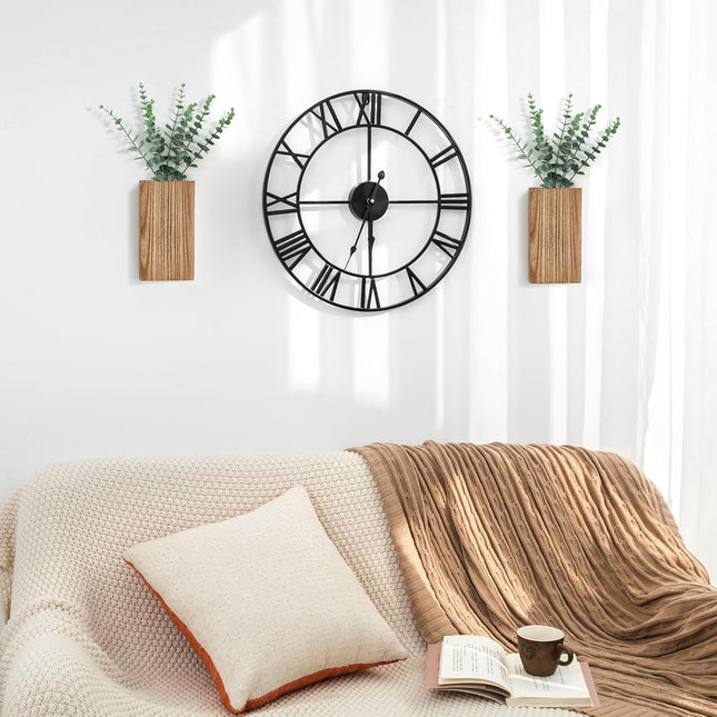 2 Pack Wood Wall Planter Vase with Artificial Eucalyptus Farmhouse Wall Hanging Decor Pocket Planter for Indoor Fake Plants Greenery Flowers, livingroom Bedroom Kitchen Home Office Decoration.