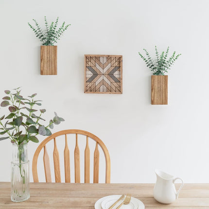2 Pack Wood Wall Planter Vase with Artificial Eucalyptus Farmhouse Wall Hanging Decor Pocket Planter for Indoor Fake Plants Greenery Flowers, livingroom Bedroom Kitchen Home Office Decoration.