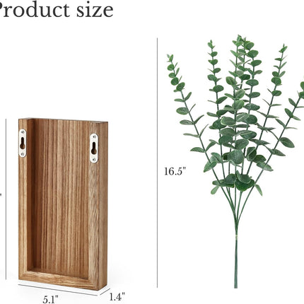 2 Pack Wood Wall Planter Vase with Artificial Eucalyptus Farmhouse Wall Hanging Decor Pocket Planter for Indoor Fake Plants Greenery Flowers, livingroom Bedroom Kitchen Home Office Decoration.