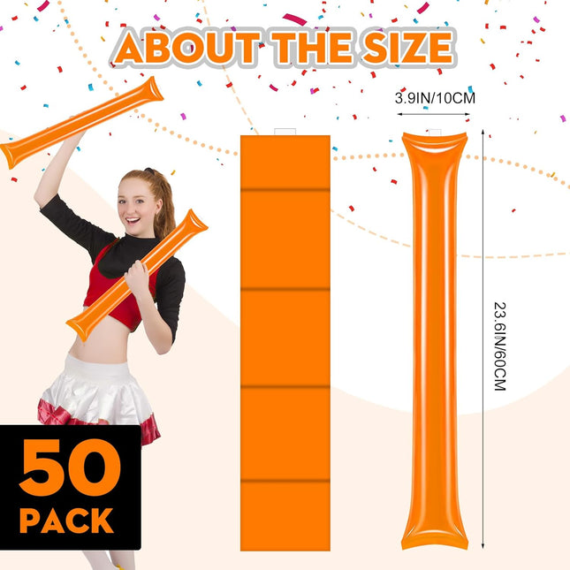 50 PCS Thunder Sticks Thicken Plastic Cheersticks Inflatable Thunder Sticks Sporting Events Team Spirit Cheersticks Sporting Cheers Basketball Football Dance Party.