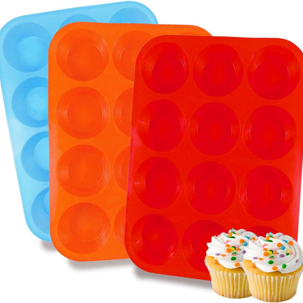3 Pack Silicone Muffin Pan for Baking, Silicone Cupcake Pan, Muffin Tin 12 Cup Regular Size, Nonstick Silicone Molds Great for Making Muffin Cakes,Bread, Tart - BPA Free Baking Accessory.