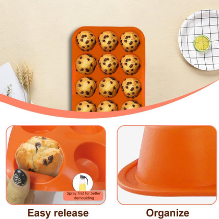3 Pack Silicone Muffin Pan for Baking, Silicone Cupcake Pan, Muffin Tin 12 Cup Regular Size, Nonstick Silicone Molds Great for Making Muffin Cakes,Bread, Tart - BPA Free Baking Accessory.